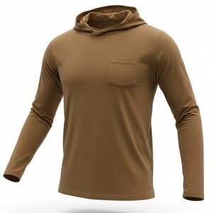 FREE FLY Mens Size S Bamboo Lightweight Hoodie Pocket T Shirt Ochre Brown UPF 20